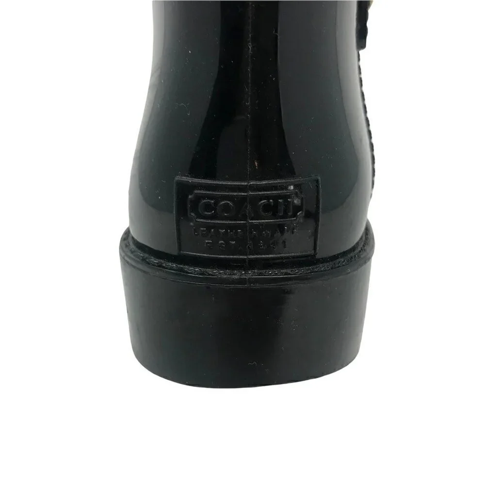Coach Womens Tasha Riding Rain Boots Black Round Toe Knee High Buckle 7